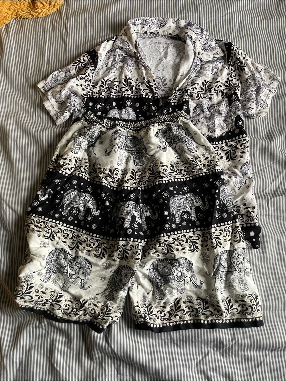 Kids' Black & White Elephant Print Shirt and Shorts Set